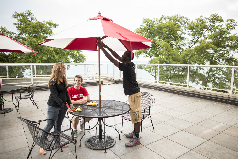 The Caf offers new food stations and an outdoor patio overlooking Lake Michigan.