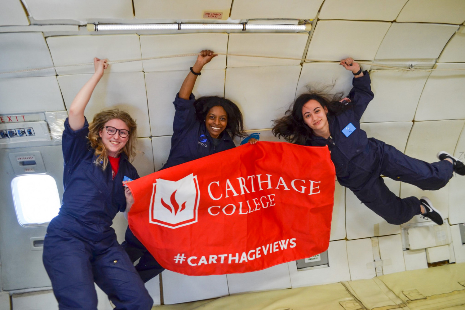 Carthage Microgravity Team during a zero-g flight.