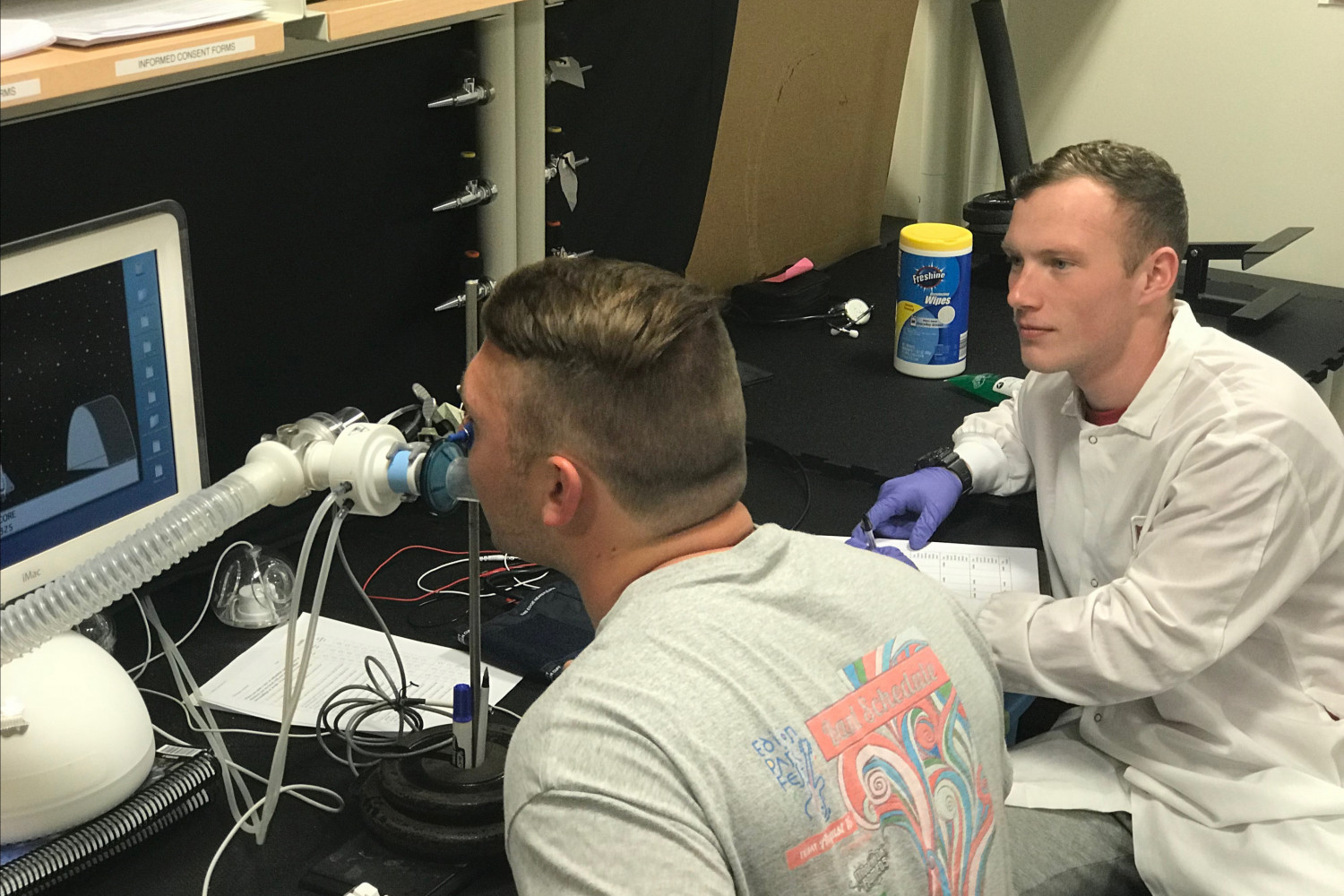 Carthage biology majors gaining hands-on research experience in the neurophysiology laboratory.