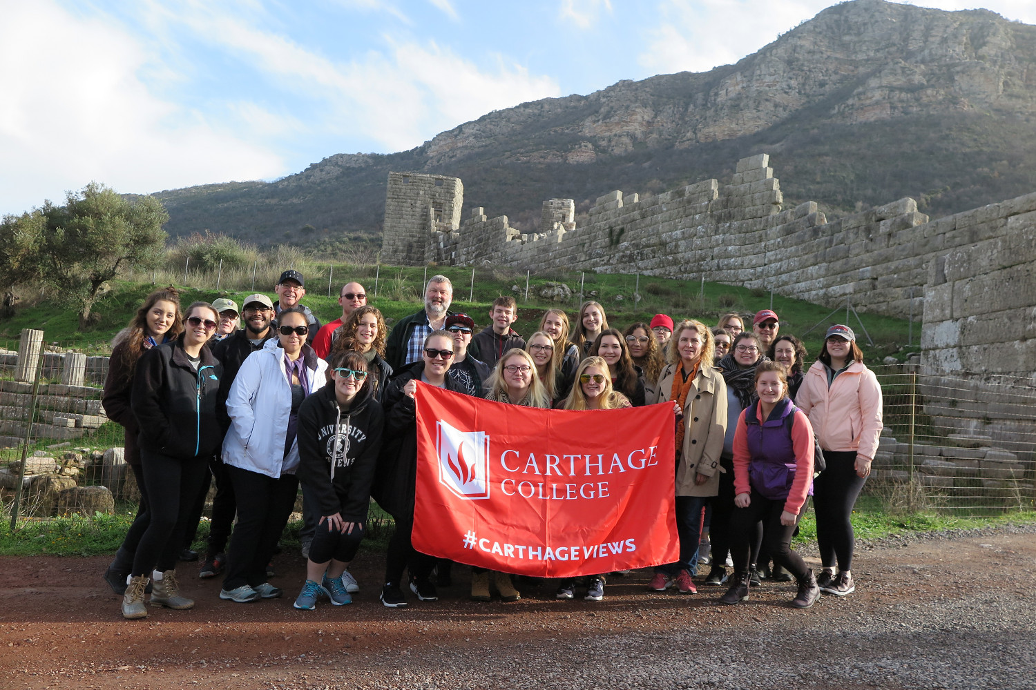 Students carry the Carthage flag in Greece.