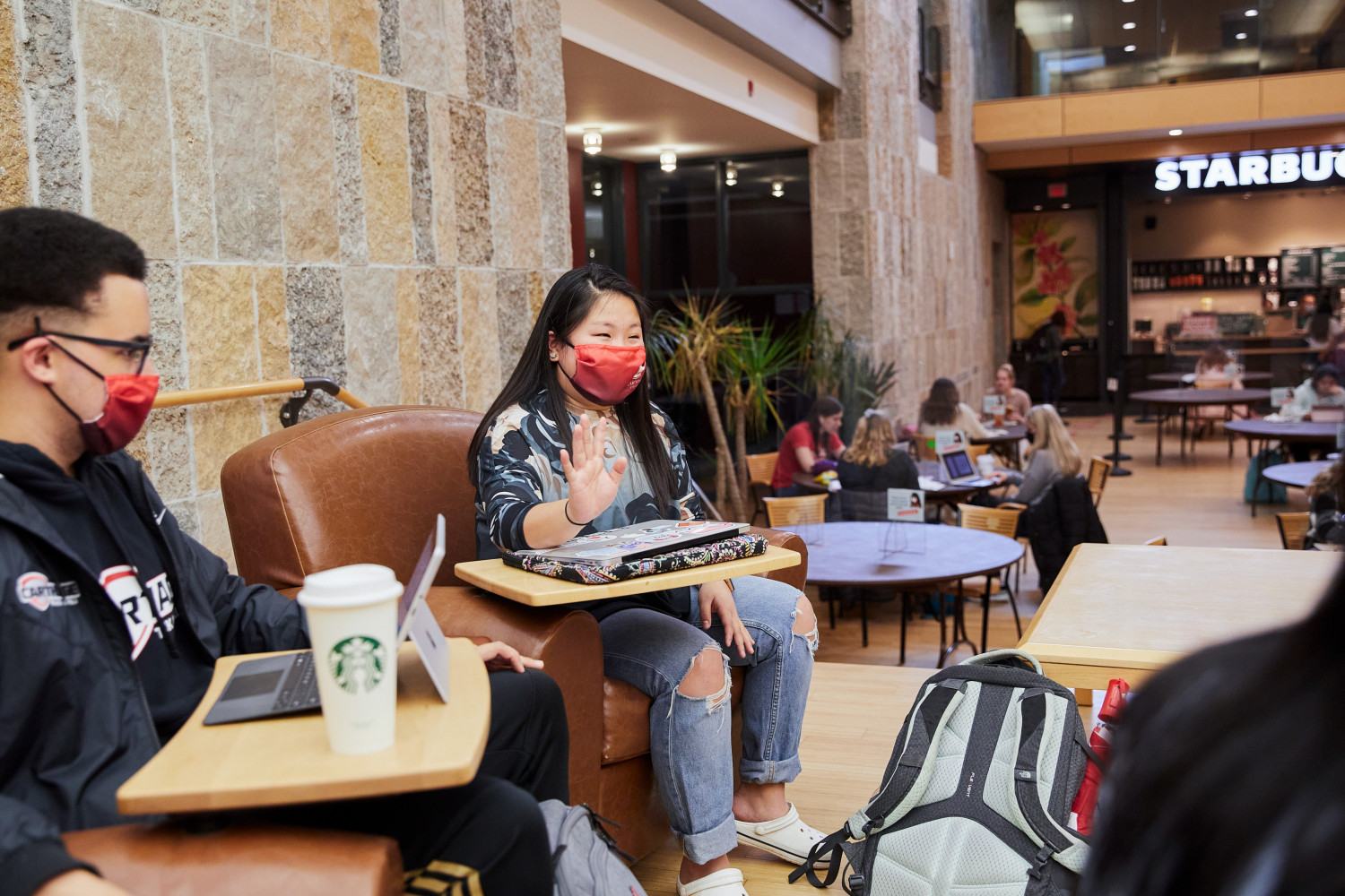 Carthage students gather at Starbucks in the A.W. Clausen Center for World Business.