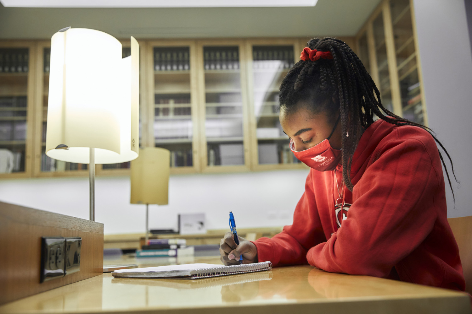 A Carthage student takes advantage of some quiet study time in the Staubitz Archives.