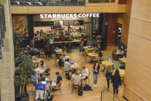 Carthage's Starbucks in located in the A. W. Clausen Center for World Business.