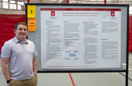A marketing major presenting his research.