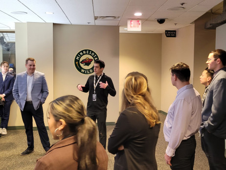 Master of Business in Sports Managements students at the Xcel Energy Center, home of the Minnesot...