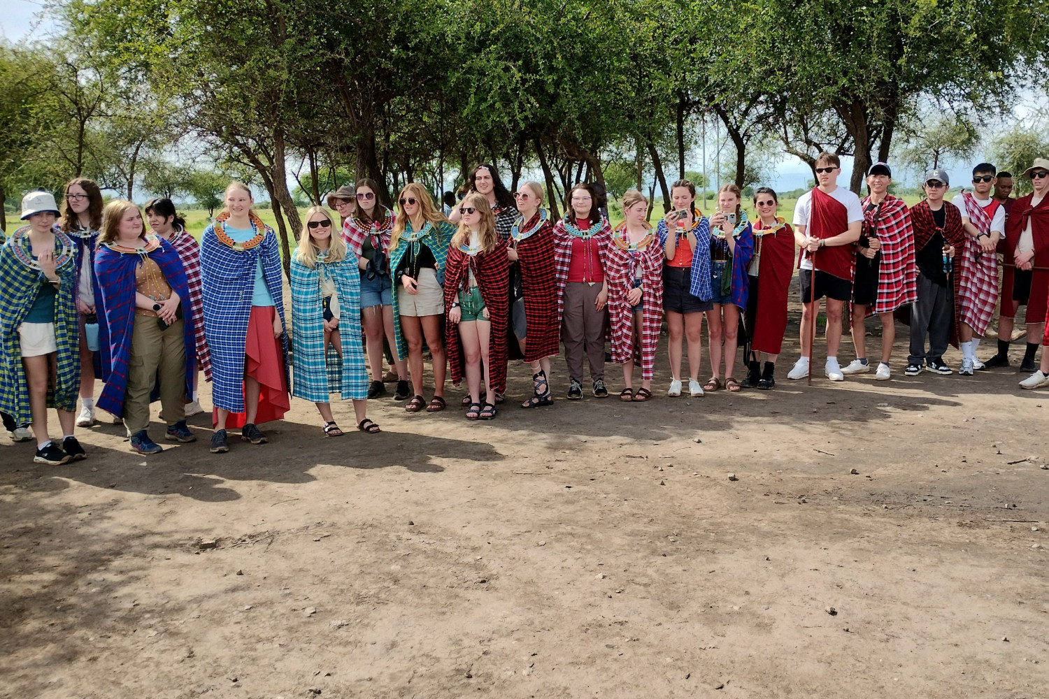 Students dressed in Maasai traditional clothing in Arusha, Tanzania.