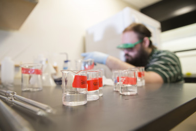 Students seeking careers in chemistry have many research opportunities at Carthage. Shown is a st...