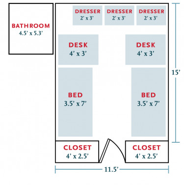 Basic room layout for Swenson Residence Hall.