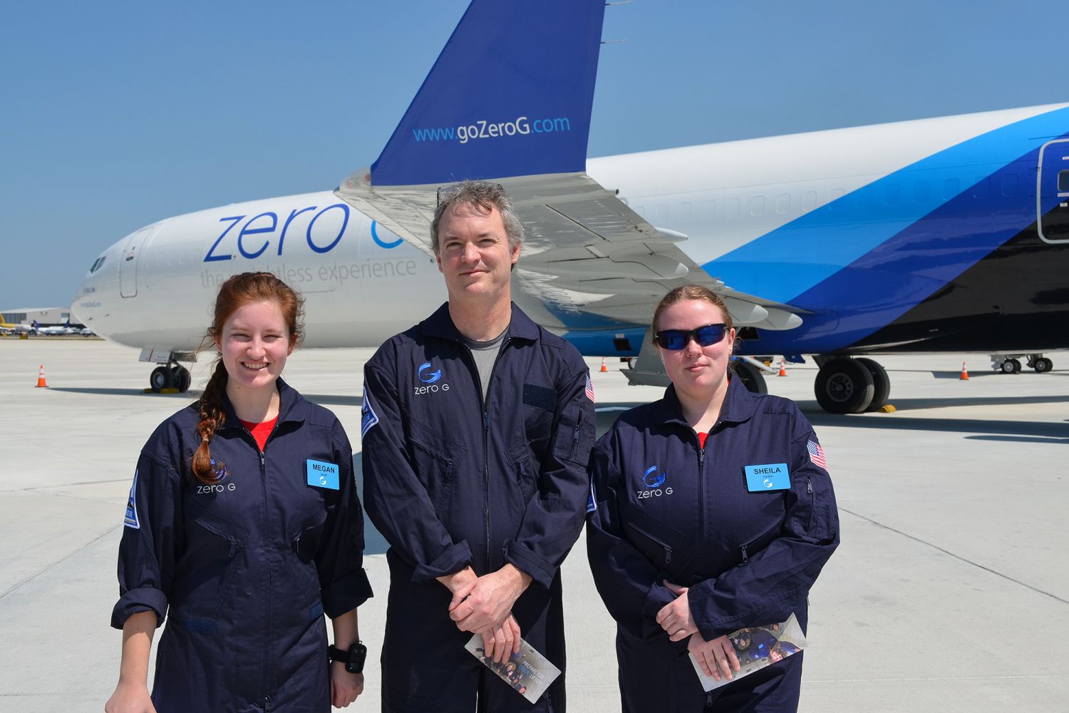 Prof. Kevin Crosby and students prepare for their zero-g flight.
