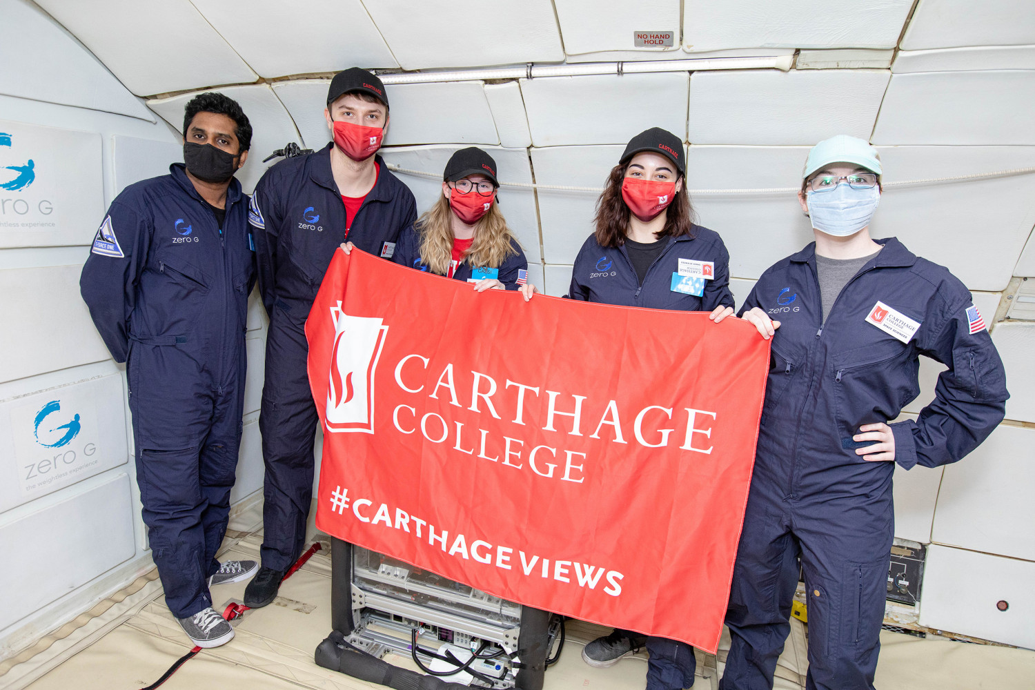 Carthage Microgravity Team during a zero-g flight