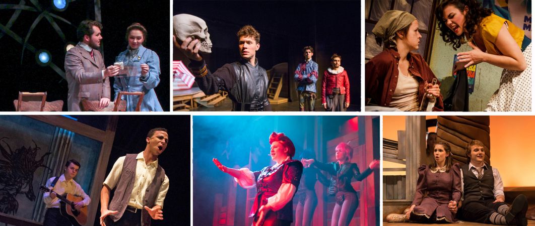 A collage of photos from the Carthage Theatre Program's performances.