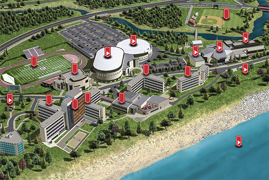 A thumbnail view of Carthage College's interactive campus map, available on the virtual tour.