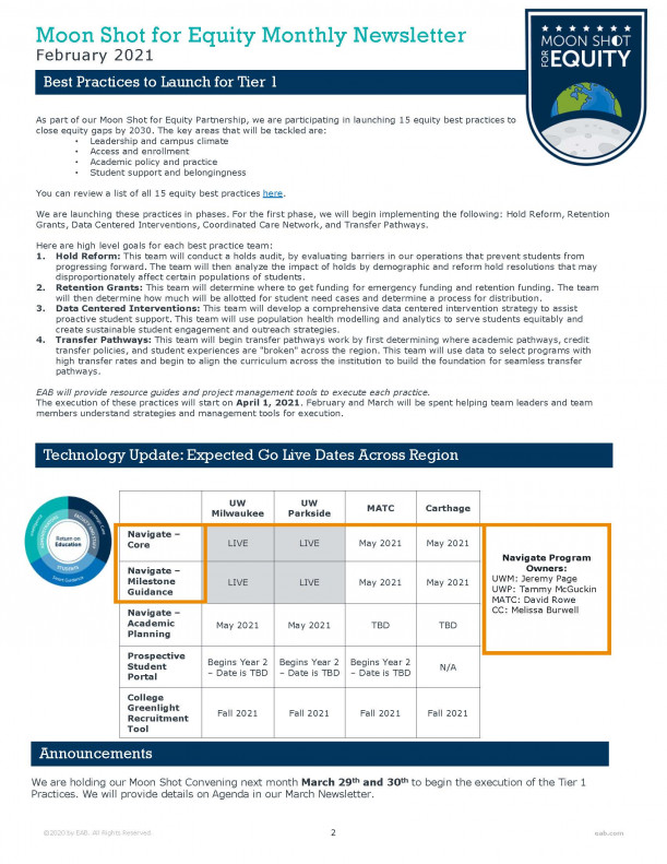 Monthly Moon Shot Update: February 2021 Newsletter. Best Practices to Launch Tier 1. Download to ...