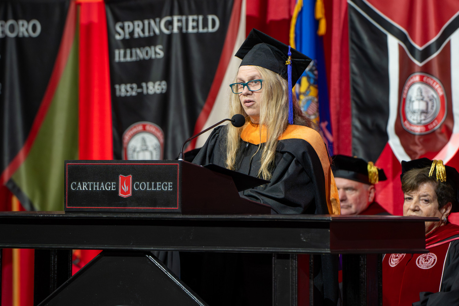 Faculty speaker, Becky Swambar, speaking at the Commencement Ceremony.