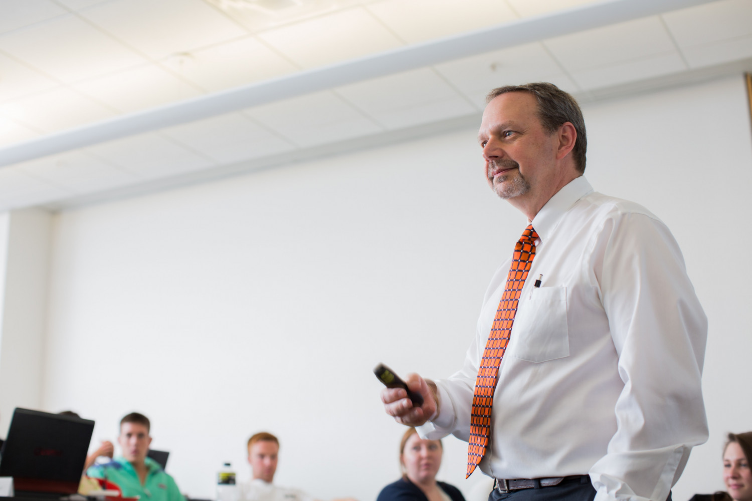 Carthage College Marketing and Management Professor JJ Shields teaches a class on the Carthage ca...