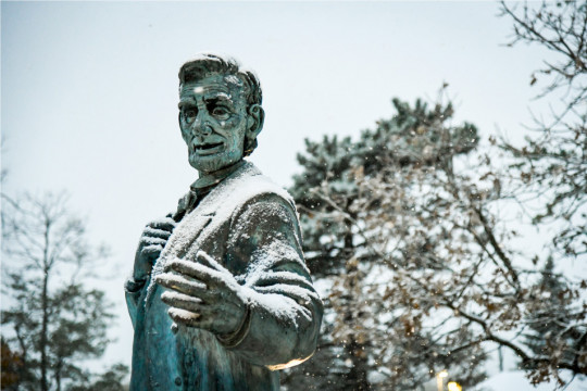 Lincoln statue in the winter.