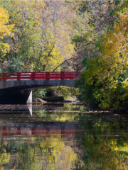 Red bridge in fall