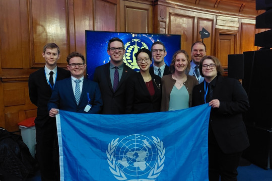 Model United Nations students, accompanied by Professor Jeffrey Roberg, in to London, England for...