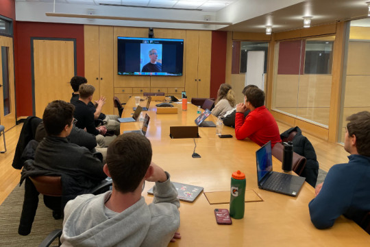 The Front Office students in a virtual meeting with Minnesota Wild President Matt Majka.