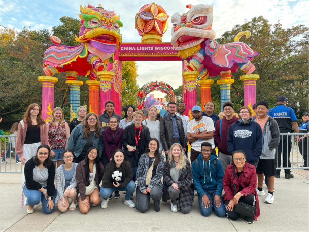 Martial Arts Club and Chinese Club group photo at China Lights field trip.