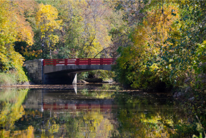 Red bridge in fall