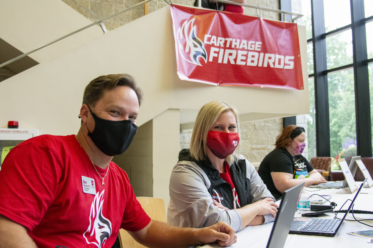 Members of the Admissions team welcome Carthage's newest Firebirds to campus during New Student O...