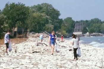 Members of Carthage United to Rescue Earth (CURE) help clean up the Lake Michigan shoreline at Ca...