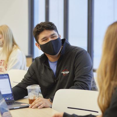 Students wearing masks in the classroom.