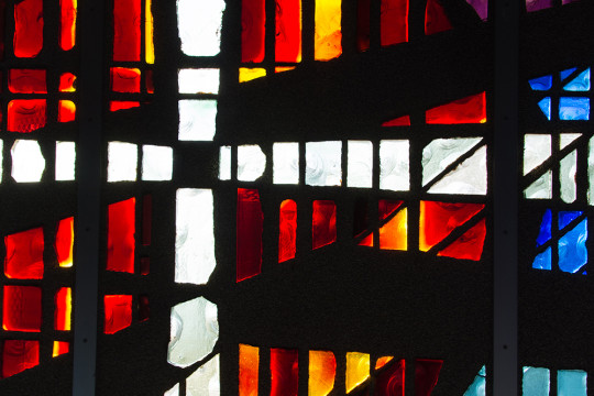 A photo of the stained glass in A. F. Siebert Chapel.