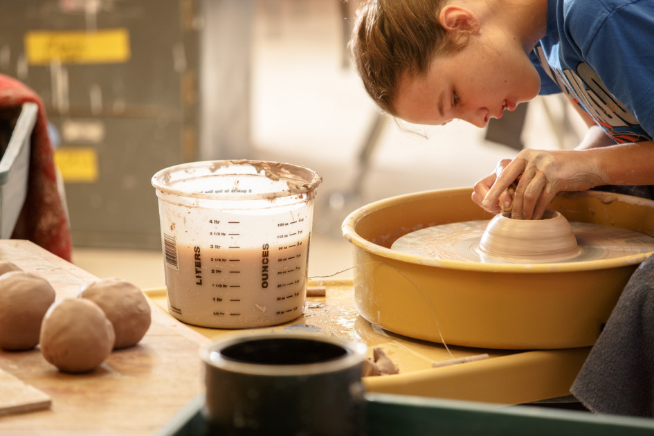 Student in a pottery class.