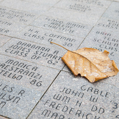 A photo of commemorative pavers on campus.