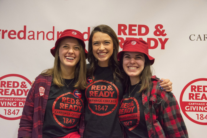 Are you #redandready? Students pose for a photo on Giving Day.