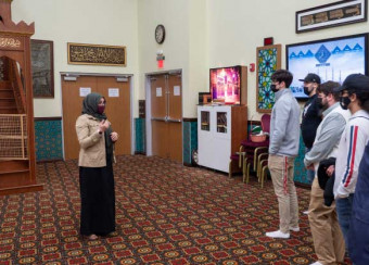 Students in the 2021 Christians and Muslims class visit the Islamic Society of Midwest.