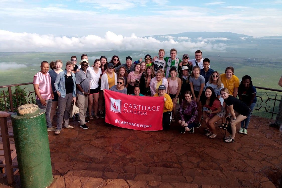 Carthage students on a J-Term study tour in Tanzania.