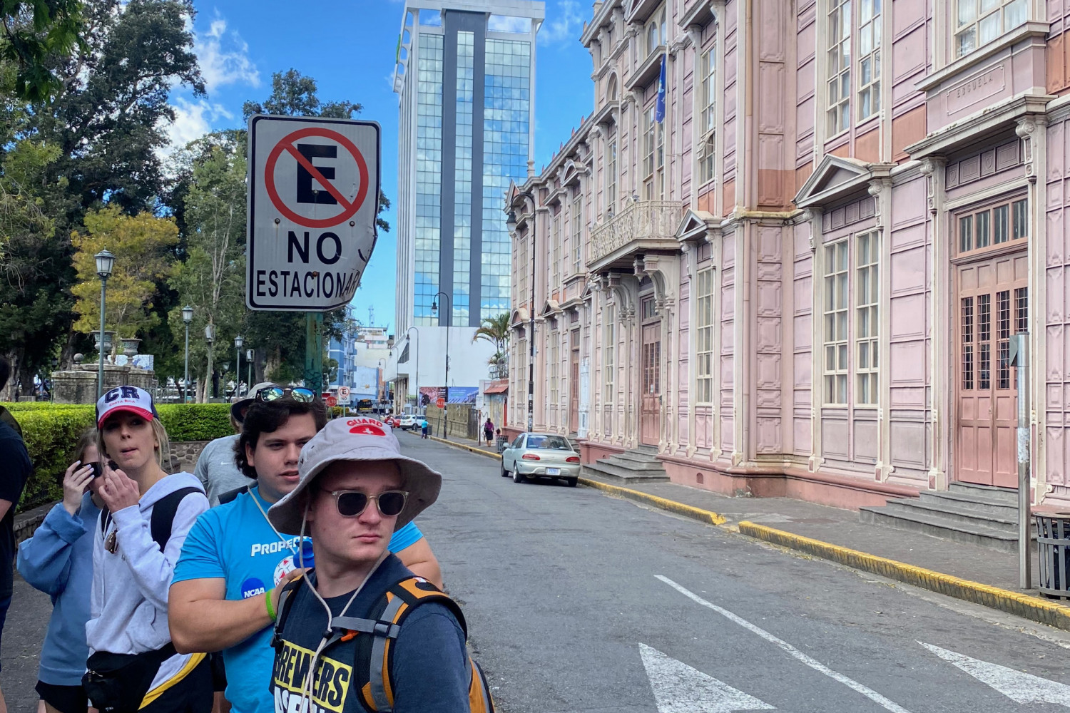 Students walking through a city in Costa Rica