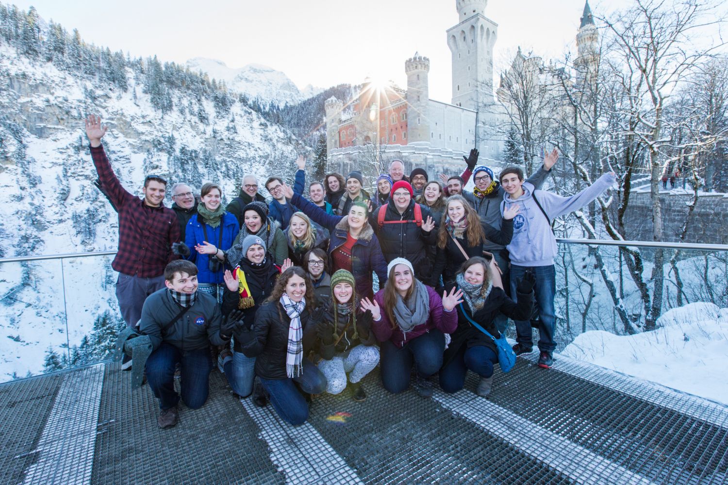 A group photo outside Neuschwanstein Castle in Germany.