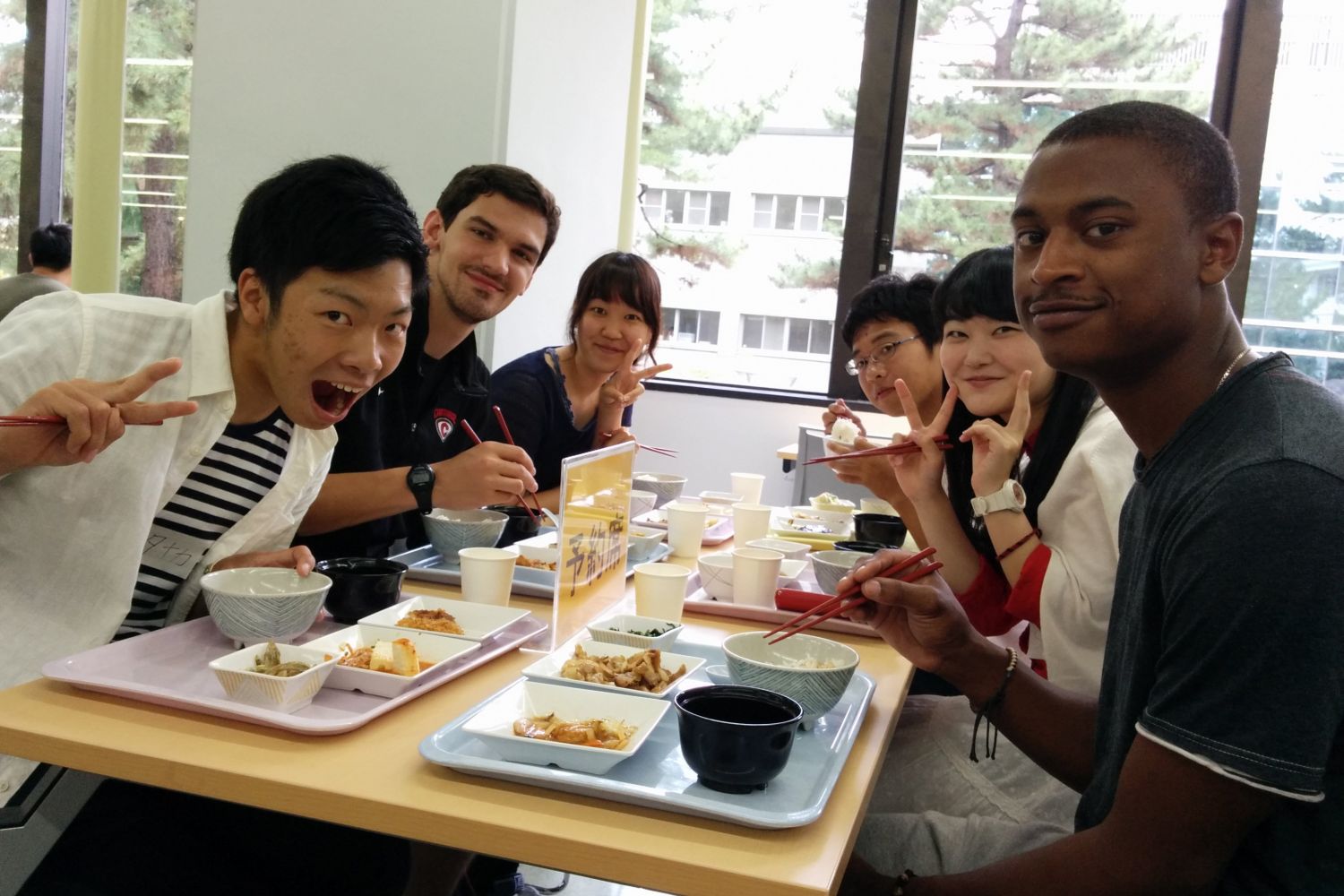 Students enjoying a Japanese meal.