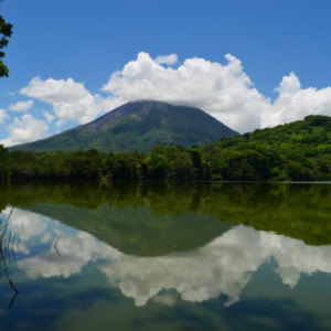 Volcanic island of Ometepe reflected in the water.
