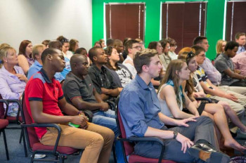 Students attend a lecture in South Africa.