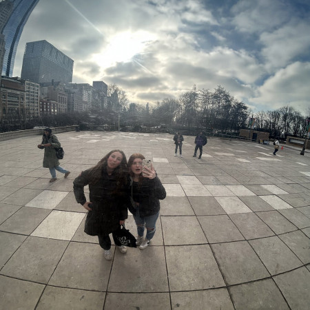 Adriana Respondi Trocchio '26 and a classmate at the Bean in Chicago during a field trip for the ...