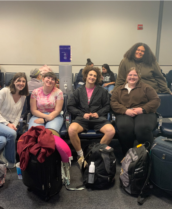 Students at the airport in Houston preparing to fly to Costa Rica.