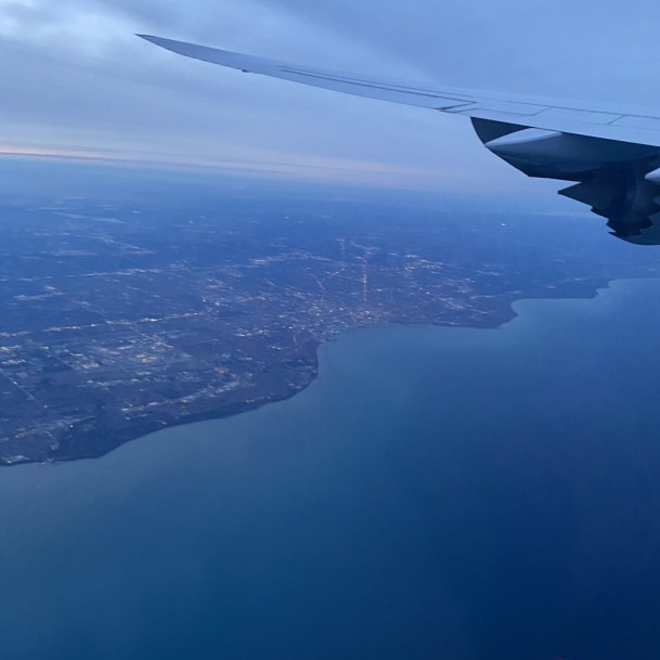 Flying over Lake Michigan starting our adventure to Germany!