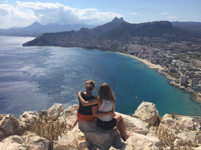 On a day trip from Valencia, Carthage students sit atop Calpe Rock along Spain's eastern coast.