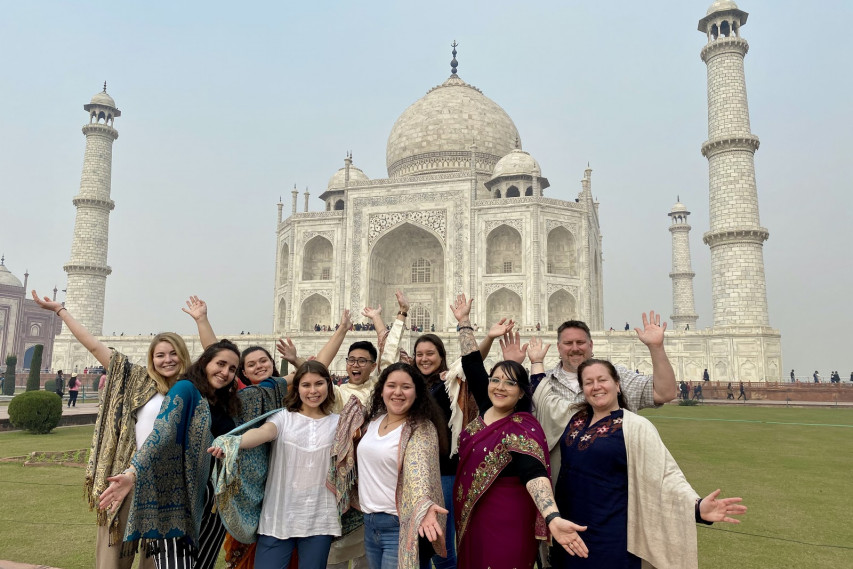 Students and instructors pose during the 2020 study tour to India.