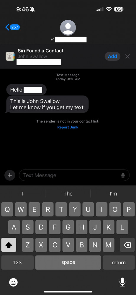 Text spoofing from John Swallow