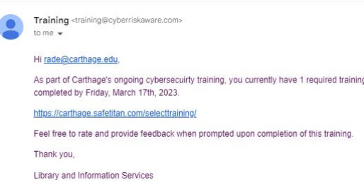 LIS Required Cybersecurity Training - SAFE EMAIL