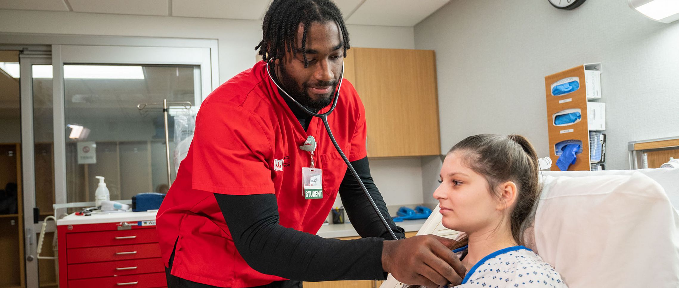 Carthage College in Wisconsin offers a nursing major. Pictured here is a nursing student listening to a person's heart rate in the simula...