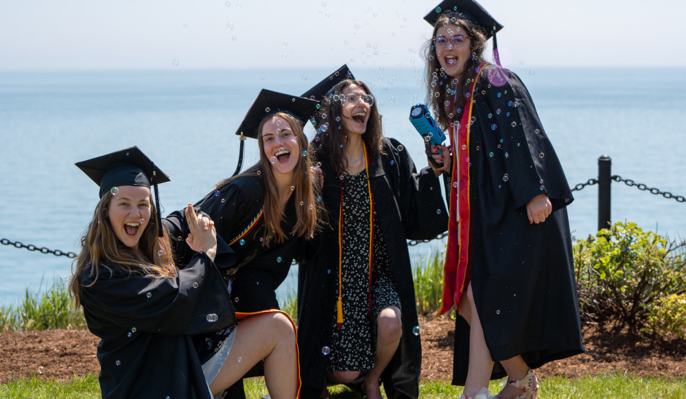 Carthage graduates from the Class of 2024 celebrated with bubbles during Commencement weekend May...