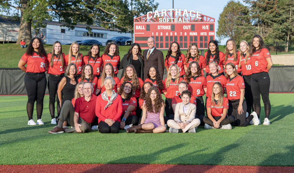 At the dedication for Wiers Family Stadium and Barbara Madrigrano Field, members of the Carthage ...