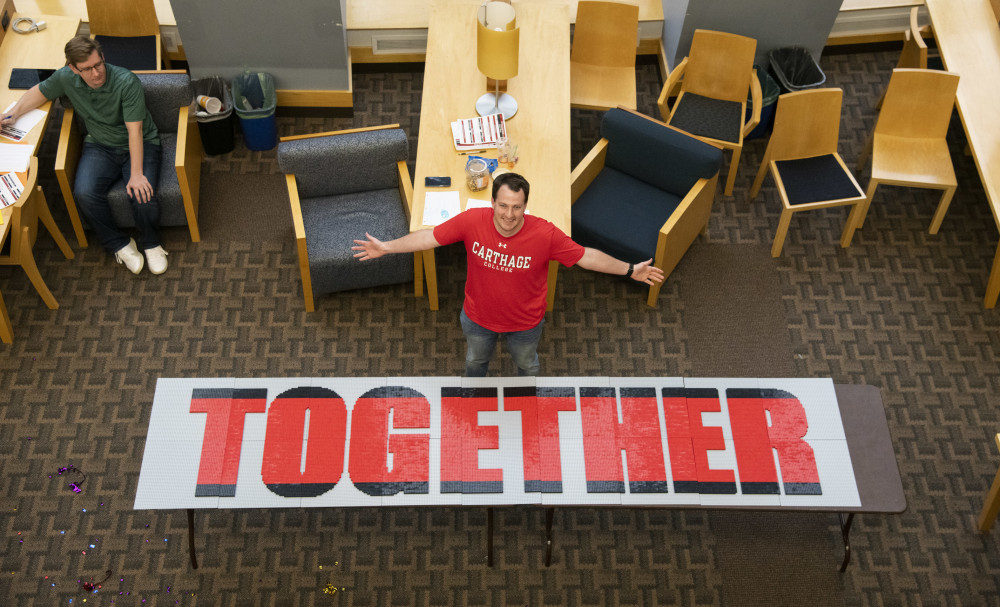 Working in Hedberg Library, Bryce Martin ?10 set the Guinness World Record for largest LEGO word.